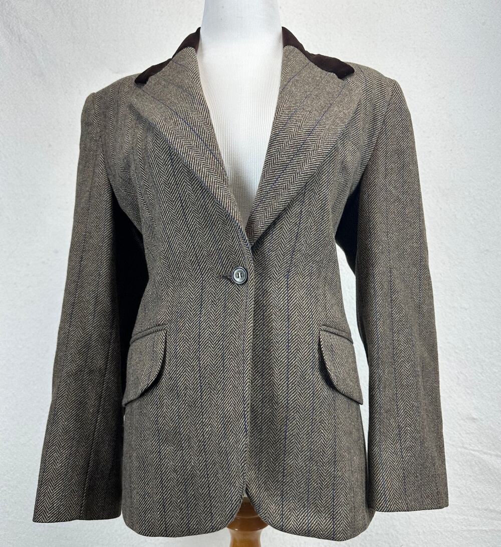 Laura Ashley Vintage 80's Pure Wool Riding-Style Jacket Velvet Collar Size 8